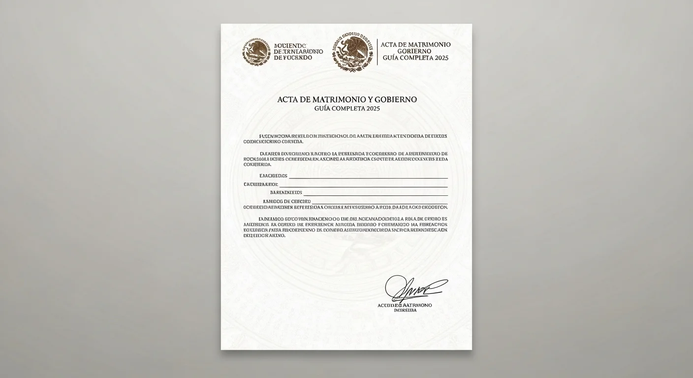 Documento de Acta de Matrimonio oficial de México con sellos del gobierno y el escudo nacional