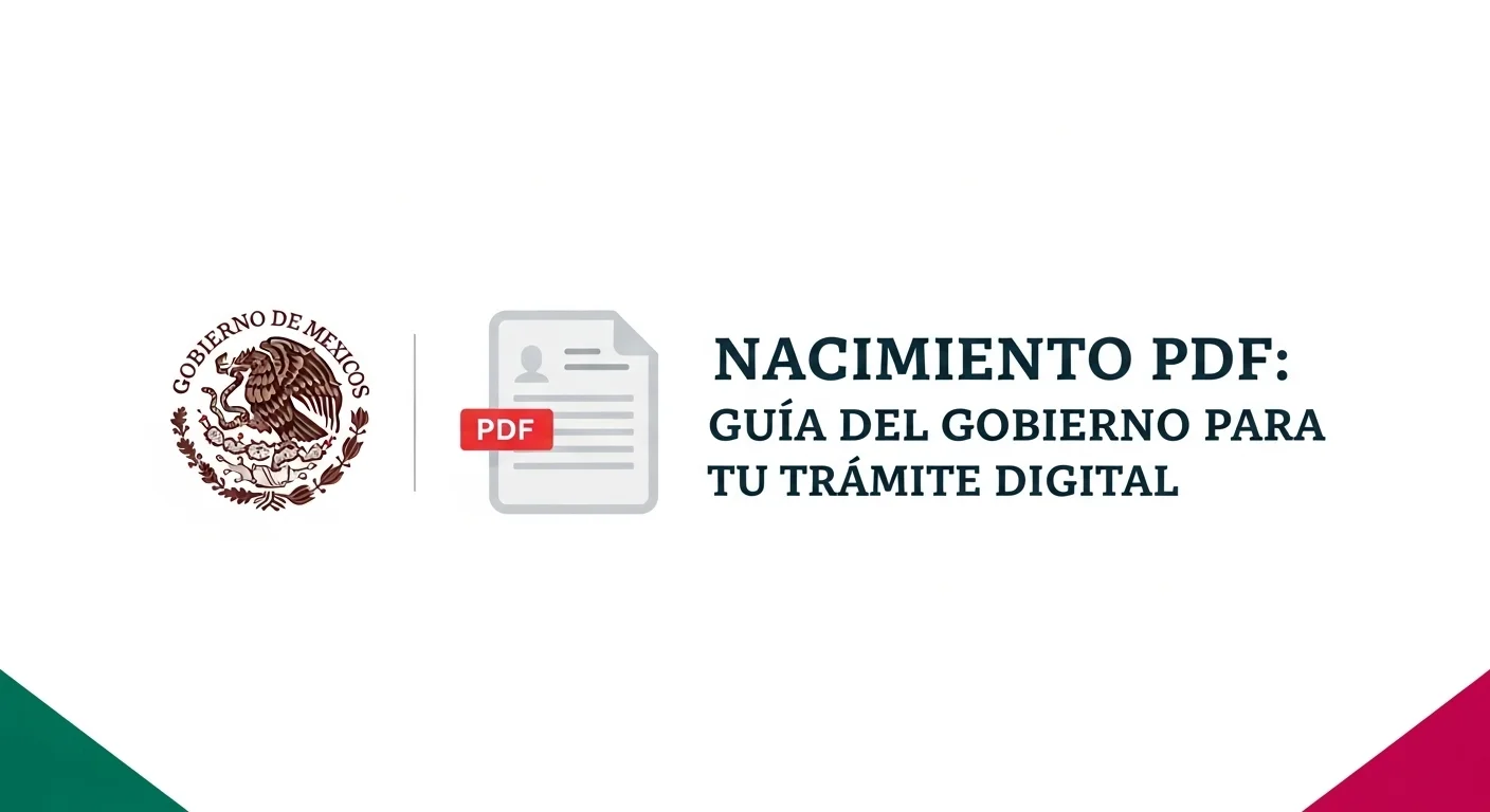 Una imagen mostrando el logo del Gobierno de México junto a un icono de un documento PDF que simboliza un acta de nacimiento digital.