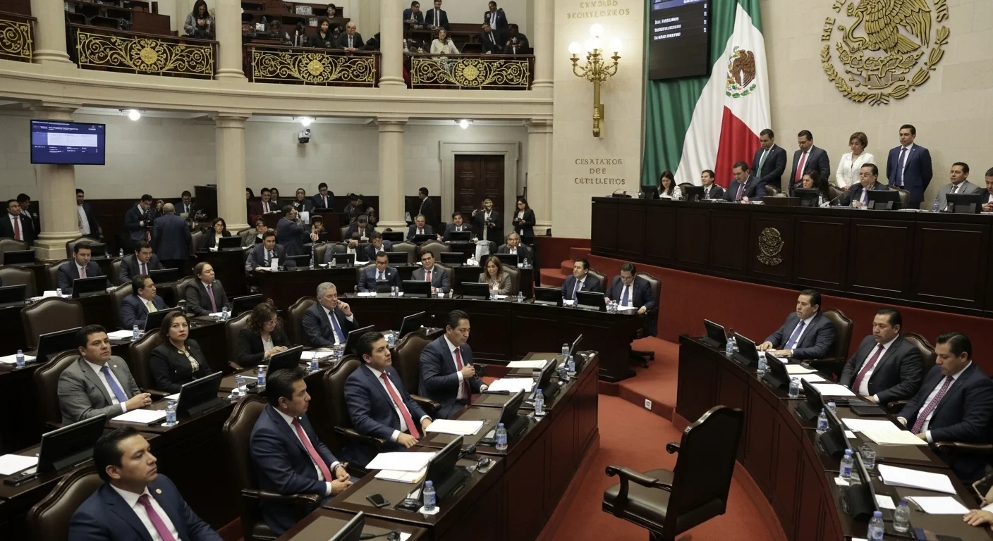 Imagen del interior del salón de plenos de la Cámara de Diputados del gobierno de México durante una sesión.