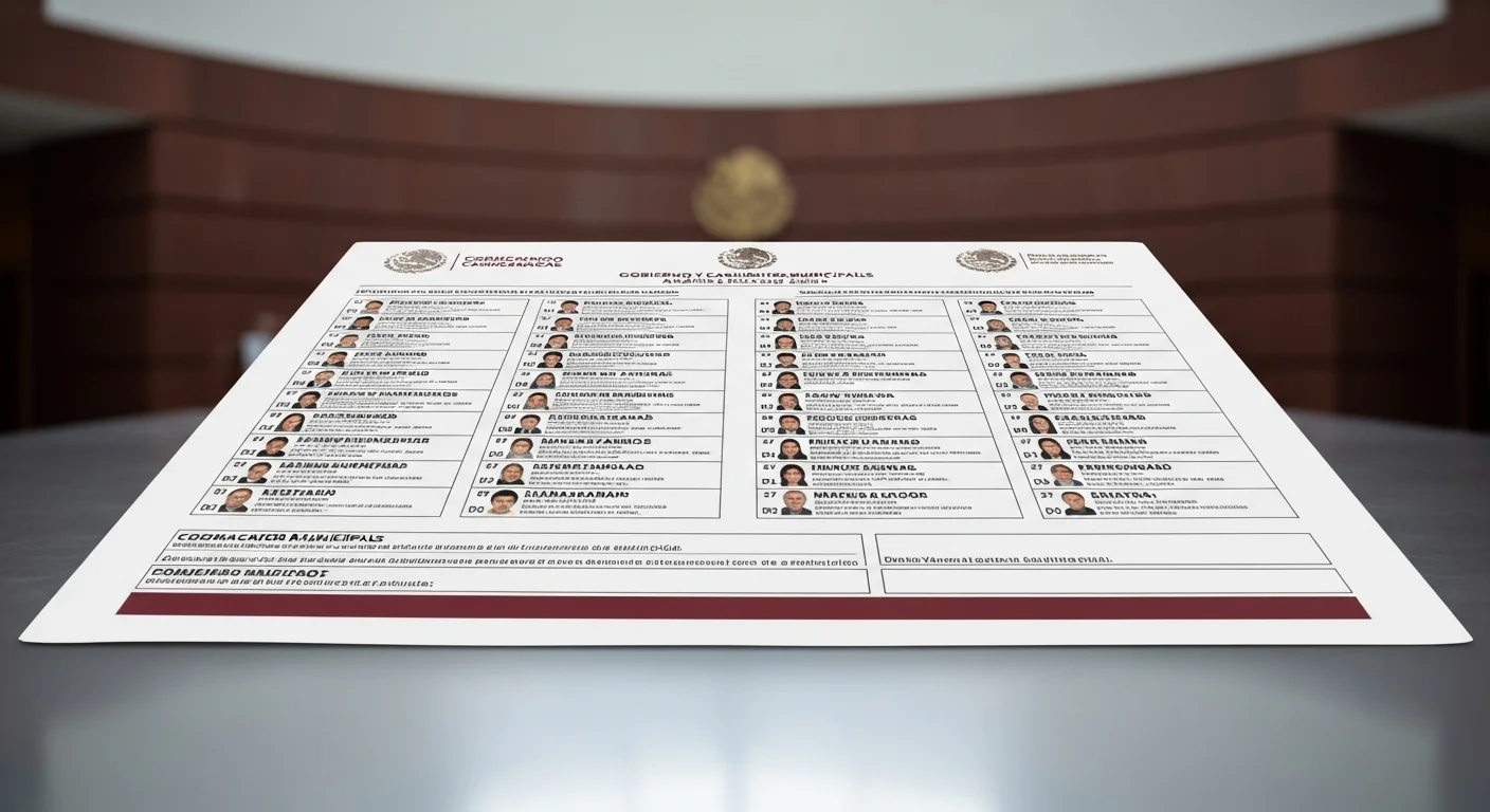 Imagen de una boleta electoral mexicana con varias opciones de candidatos municipales, simbolizando el proceso de elección del gobierno local.