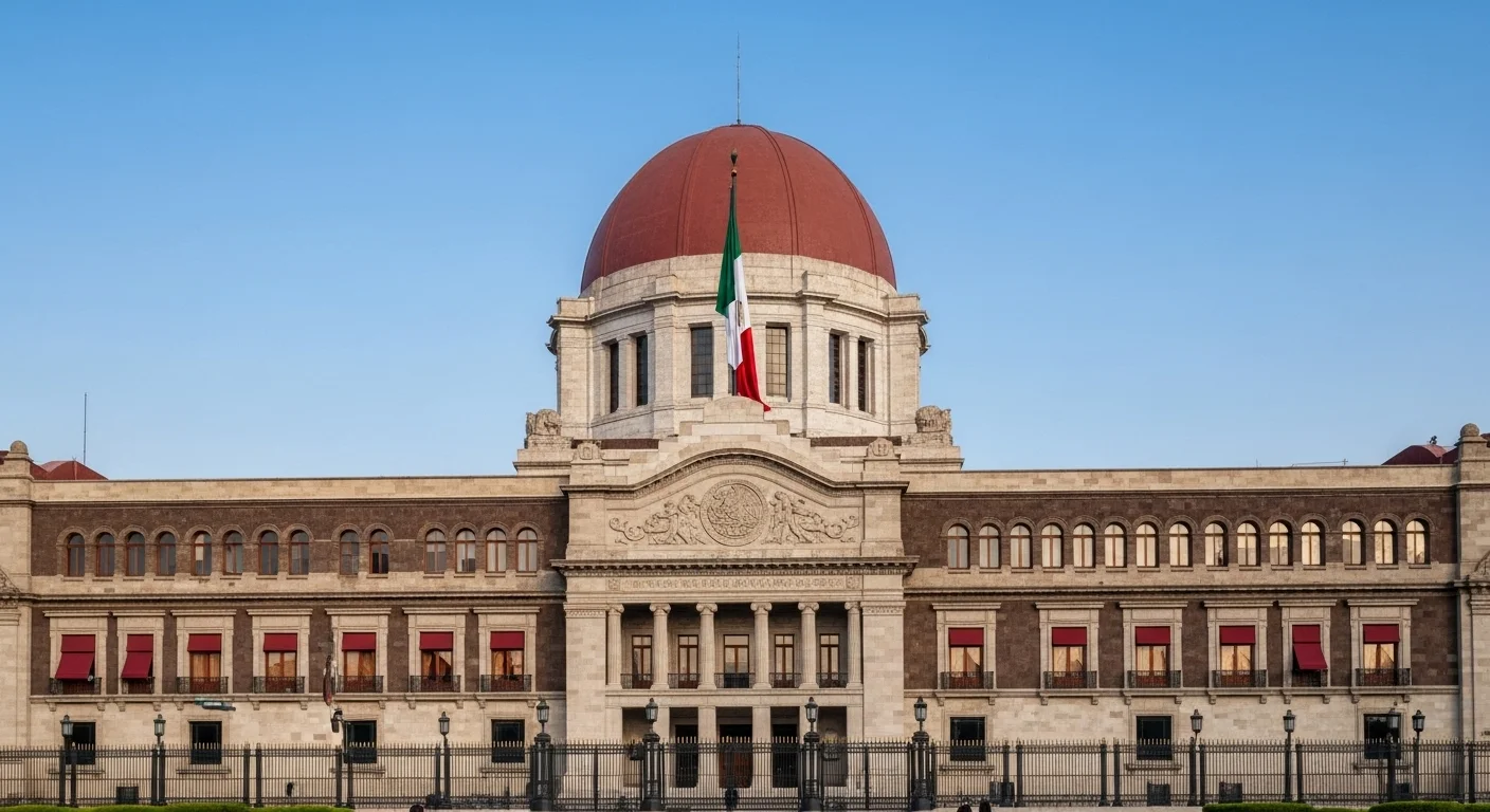 Fachada del edificio del Congreso de la Unión, sede de la cámara de diputados y de senadores en México.