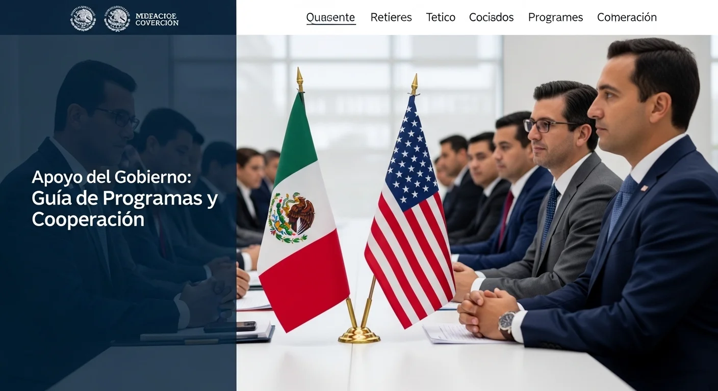 Imagen simbolizando la cooperación entre México y Estados Unidos, con las banderas de ambos países.