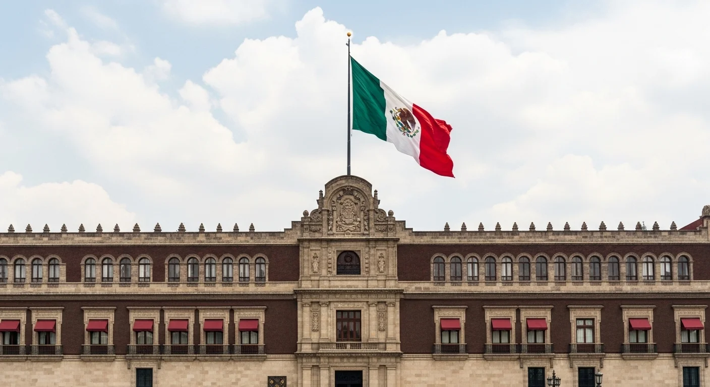 Palacio Nacional de México con la bandera mexicana, sede del poder ejecutivo federal.