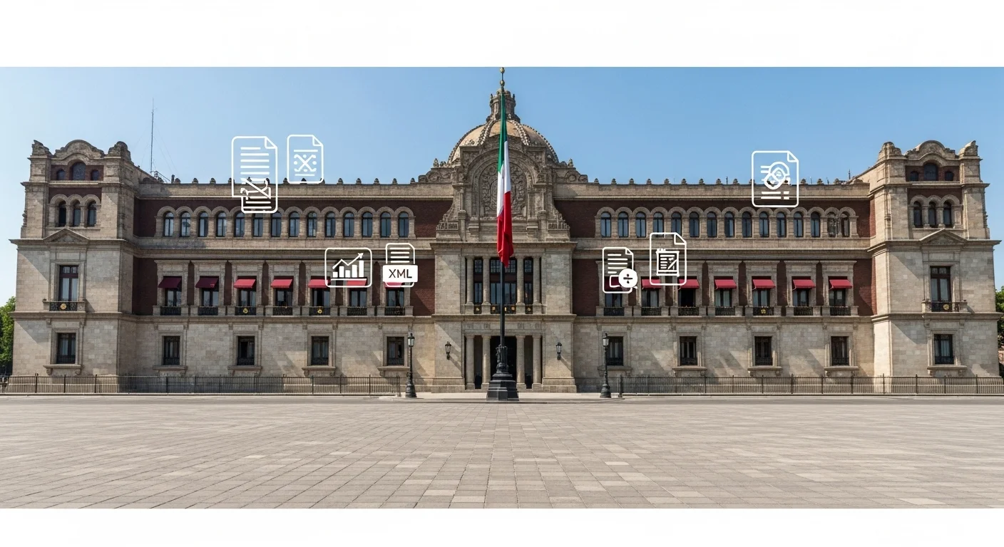 Vista del Palacio Nacional, sede del gobierno mexicano, relacionado con la administración fiscal y los programas XML gratis del SAT.