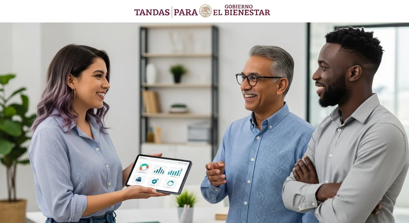 Imagen ilustrativa del programa Tandas para el Bienestar del gobierno mexicano, mostrando a microempresarios.