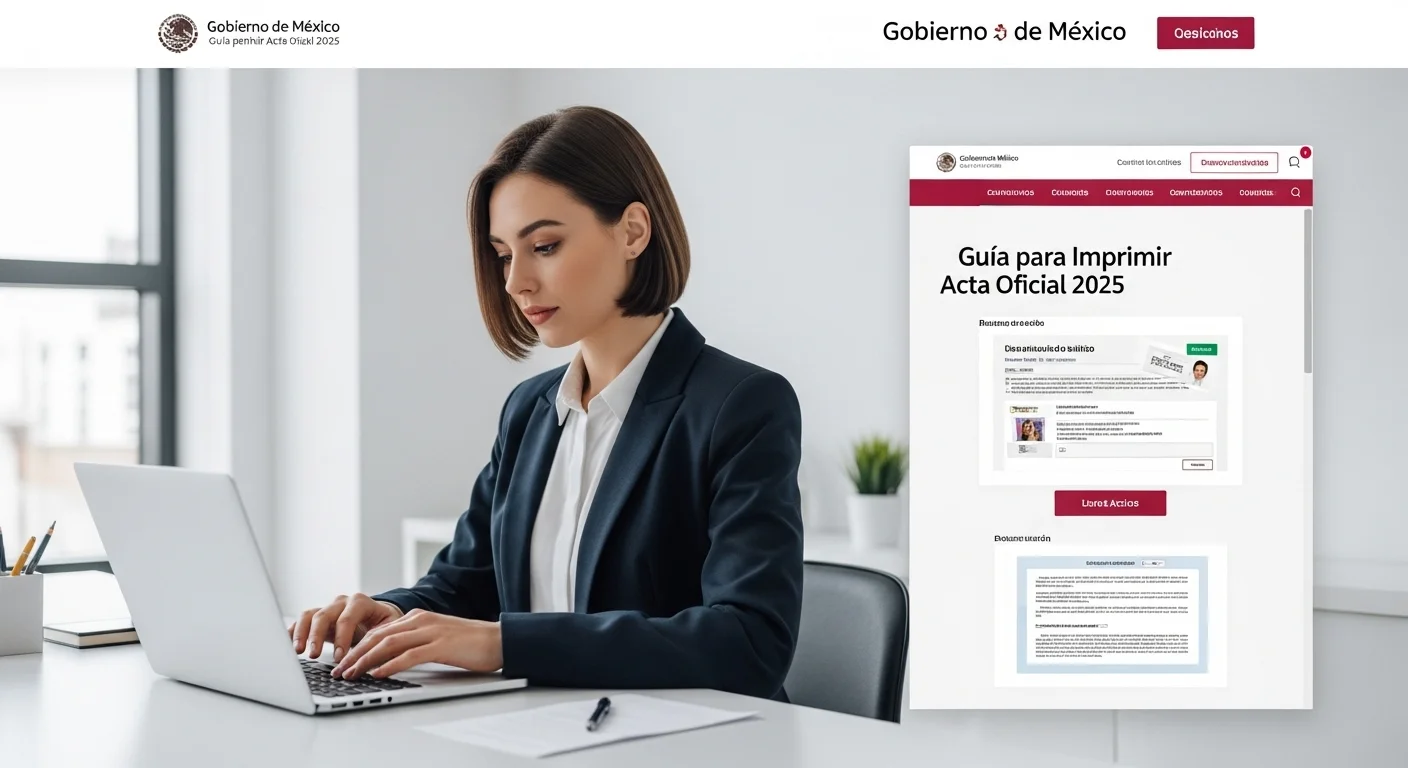Una persona utilizando una computadora portátil para acceder al portal del Gobierno de México y realizar el trámite de imprimir acta de nacimiento.
