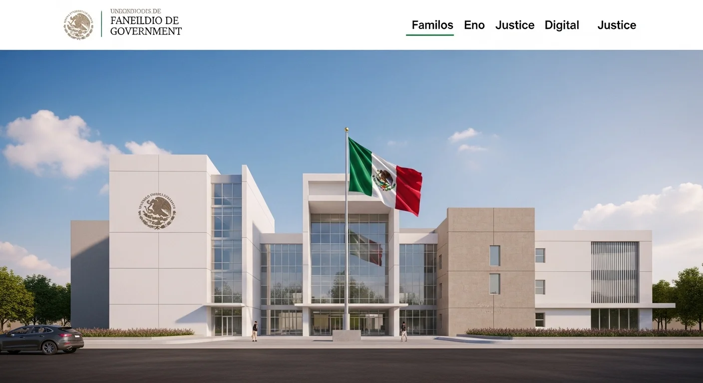 Edificio de un juzgado de familia en México con la bandera mexicana, simbolizando la justicia y el apoyo del gobierno.
