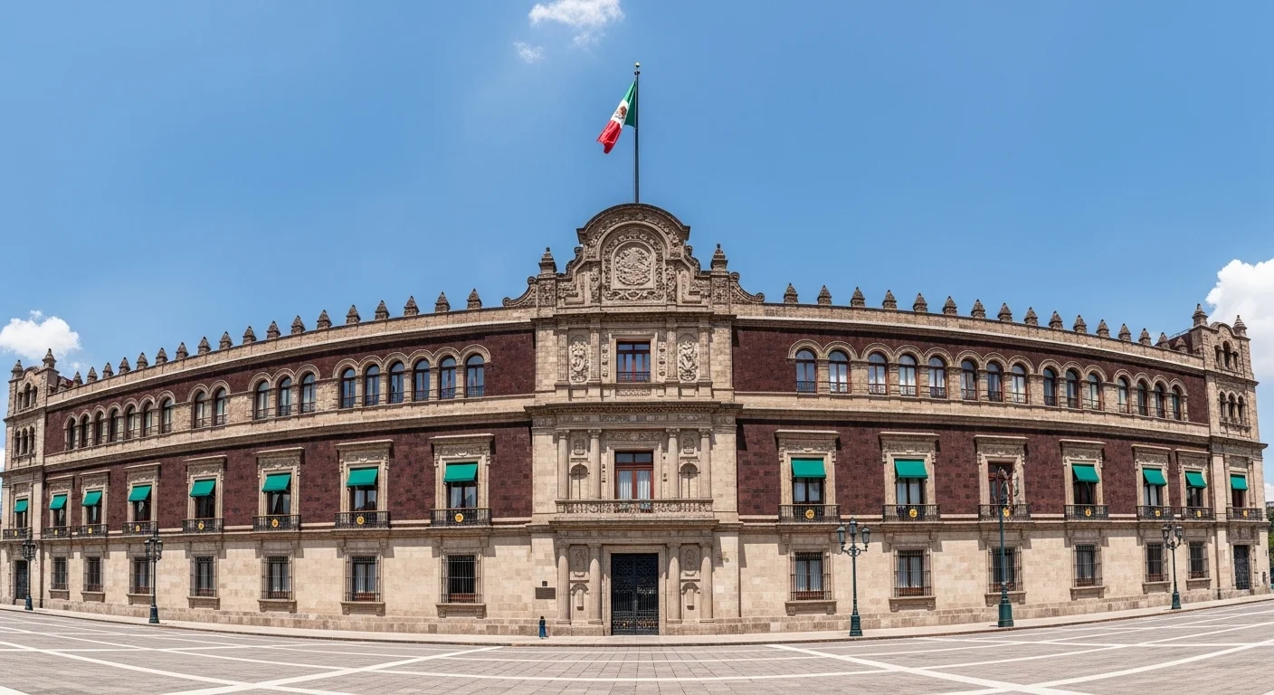 Fachada del Palacio Nacional en la Ciudad de México, sede del poder ejecutivo y símbolo del gobierno federal mexicano