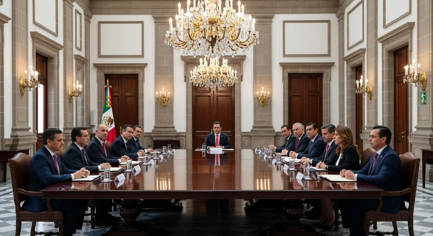Reunión del gabinete del gobierno de México en Palacio Nacional discutiendo la situación fiscal del país.
