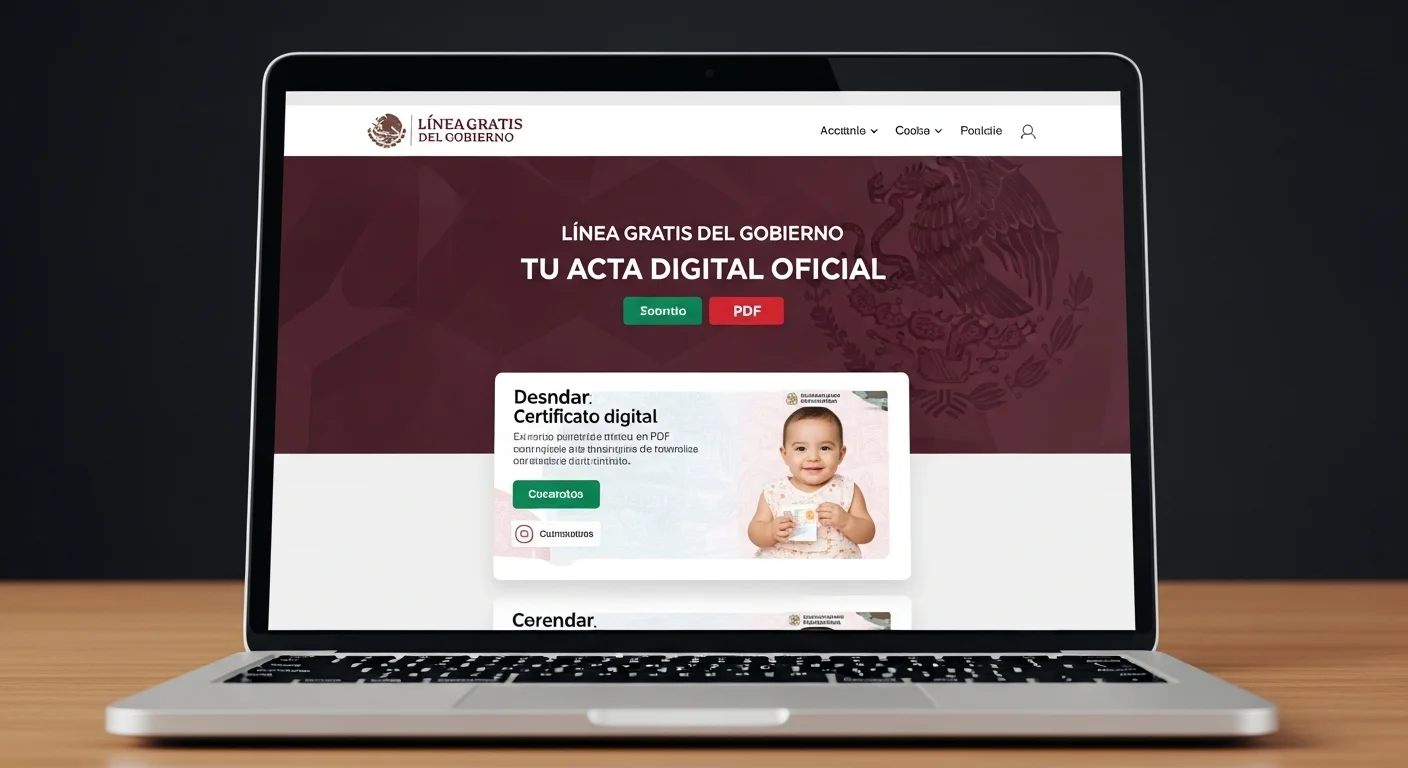 Pantalla de un dispositivo mostrando la plataforma digital del gobierno de México, con la opción para descargar un acta de nacimiento en linea gratis pdf.