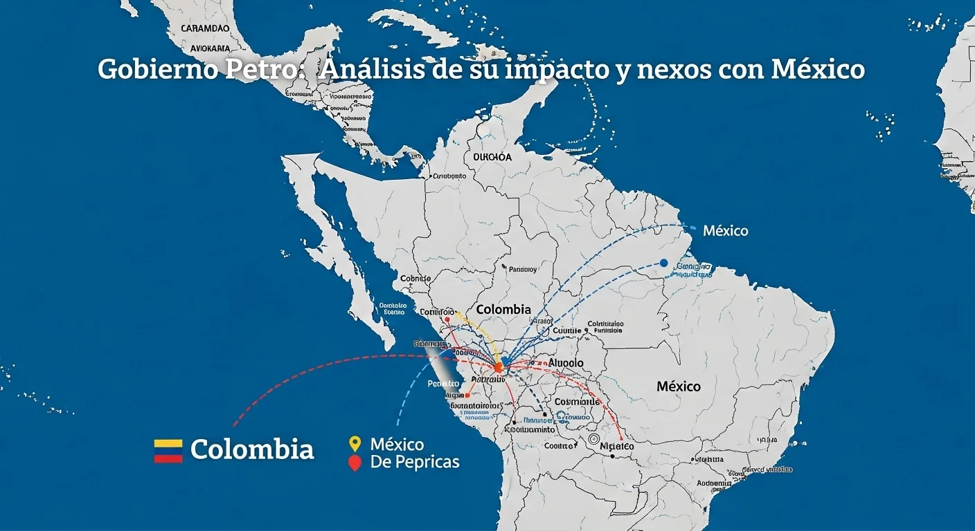 Mapa de América Latina destacando la relación política entre Colombia bajo el gobierno de Petro y México.