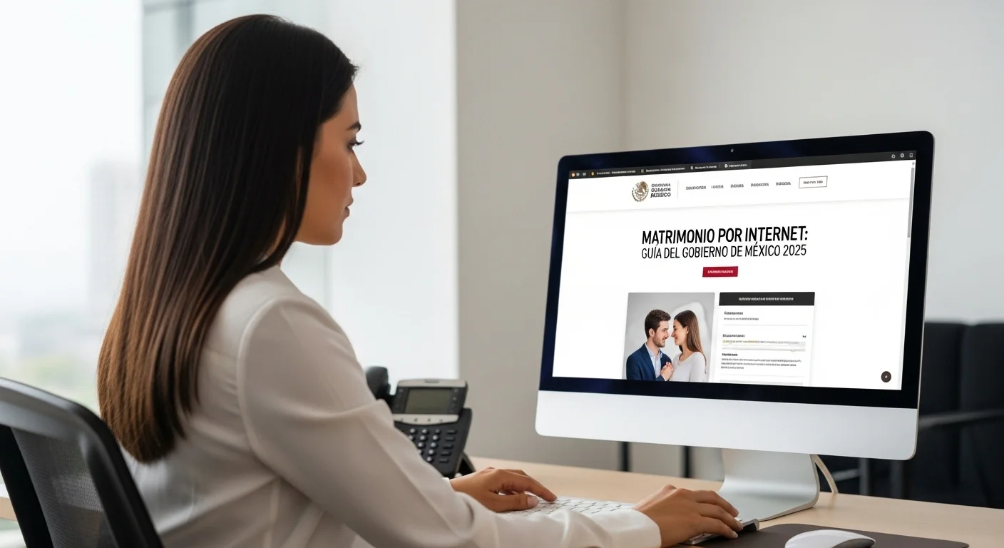 Una persona utilizando una computadora para sacar su acta de matrimonio por internet a través del portal oficial del gobierno de México.