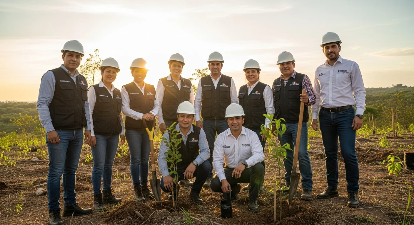 Equipo de la Secretaría de Medio Ambiente en una jornada de reforestación del gobierno mexicano.