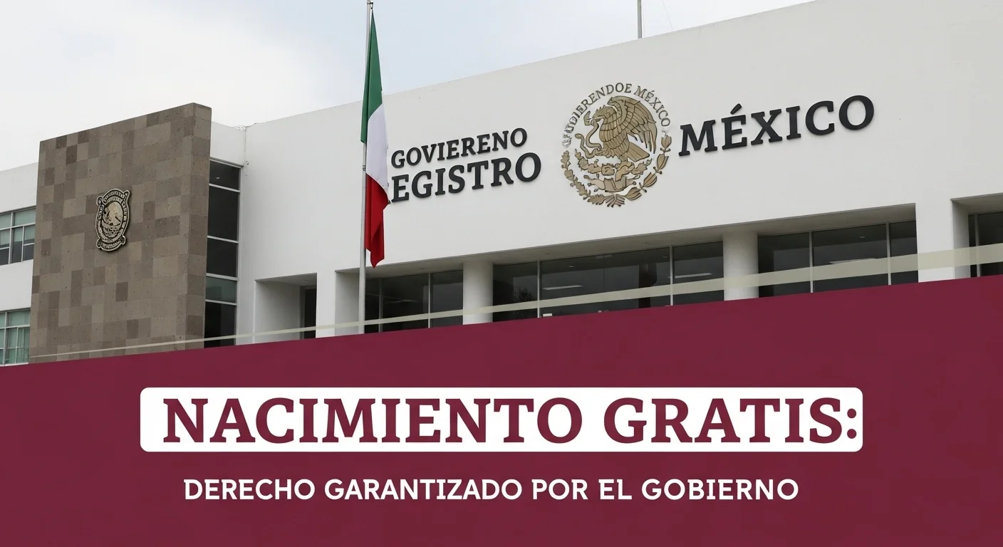 Edificio del Registro Civil en México, con el logo del Gobierno de México, simbolizando el trámite del nacimiento gratis.