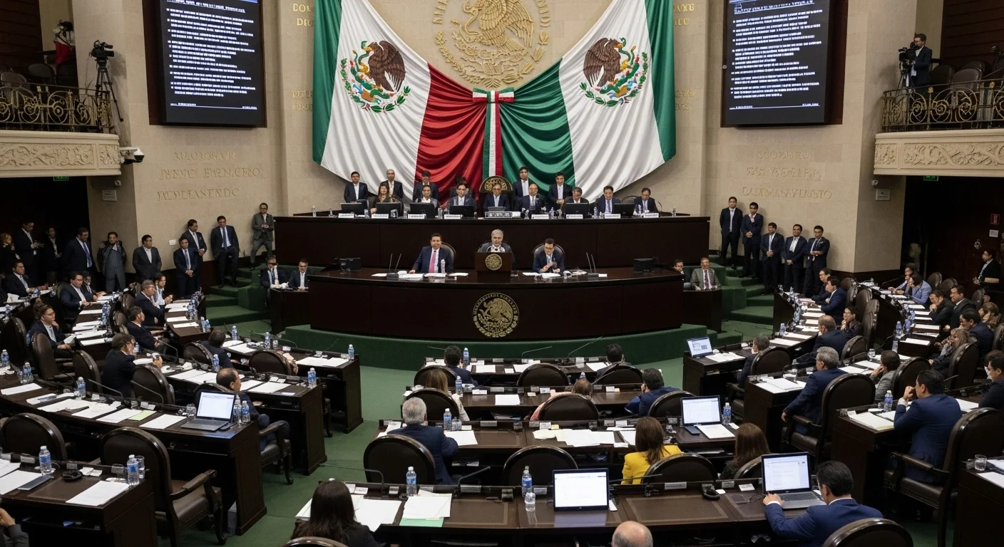 Interior del salón de plenos de la Cámara de Diputados de México durante una sesión de votaciones del gobierno.