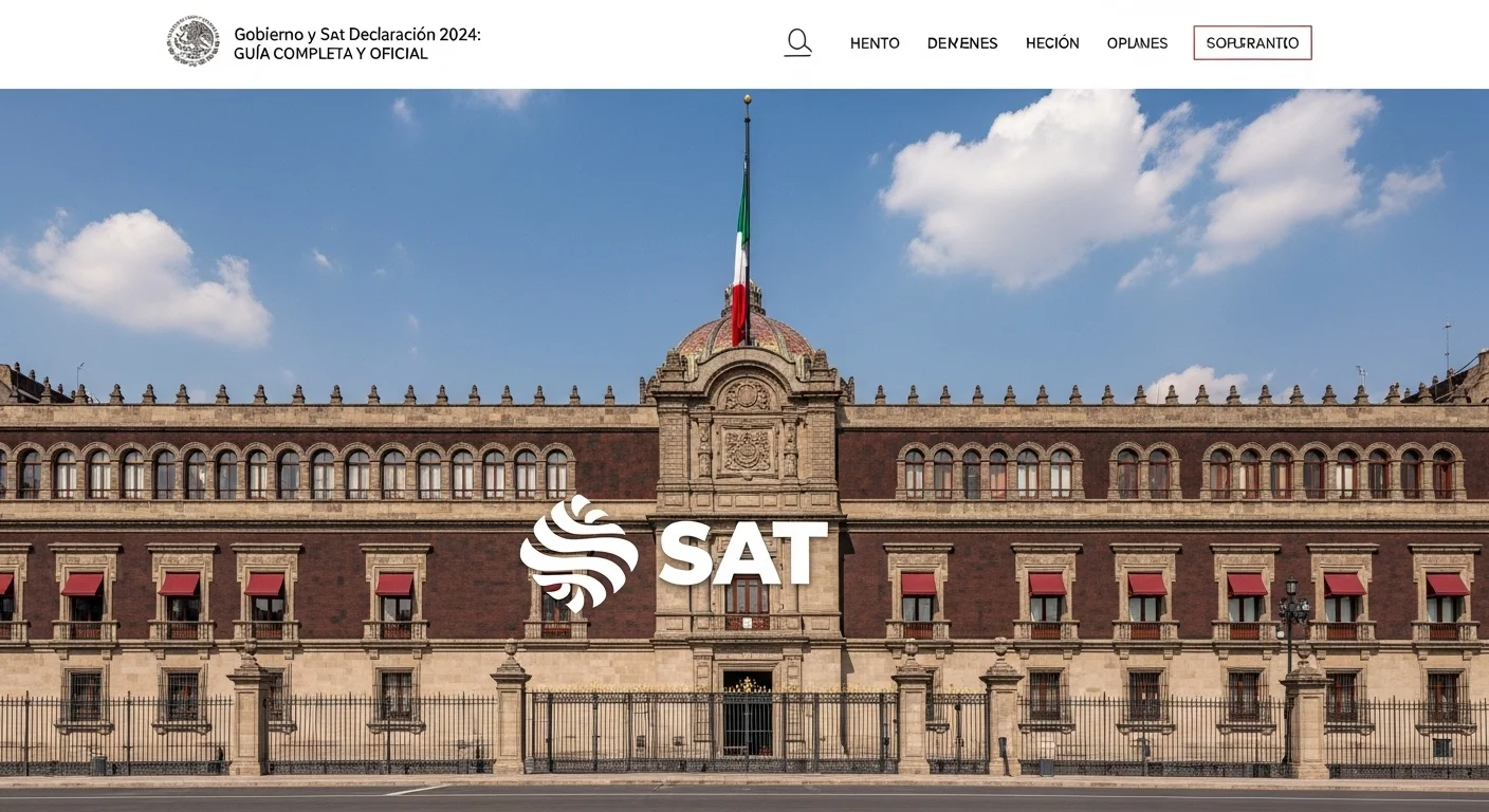 Imagen del Palacio Nacional, sede del gobierno mexicano, con el logo del SAT superpuesto, representando la Sat Declaración 2024.