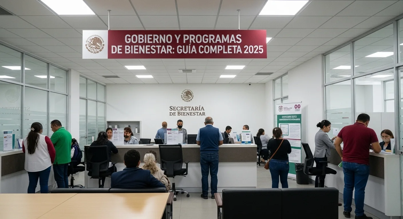 Oficinas de la Secretaría de Bienestar con ciudadanos realizando trámites para acceder a los programas sociales del gobierno mexicano.