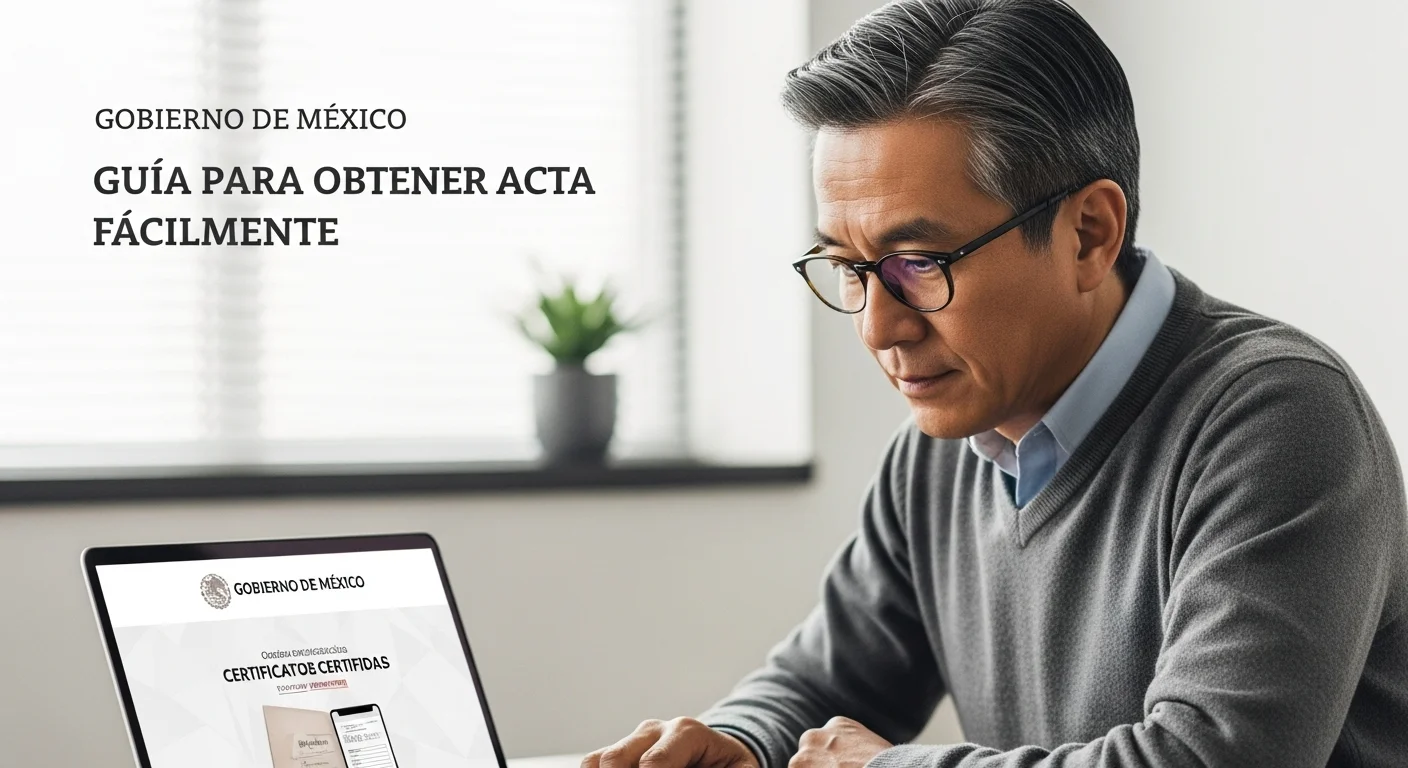 Ciudadano usando una laptop para obtener un acta certificada en el portal del Gobierno de México