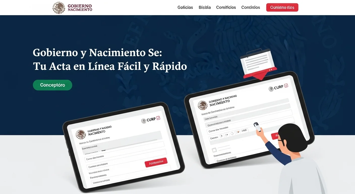 Imagen del portal del Gobierno de México para tramitar el acta de nacimiento, mostrando los logos oficiales y el formulario de CURP.