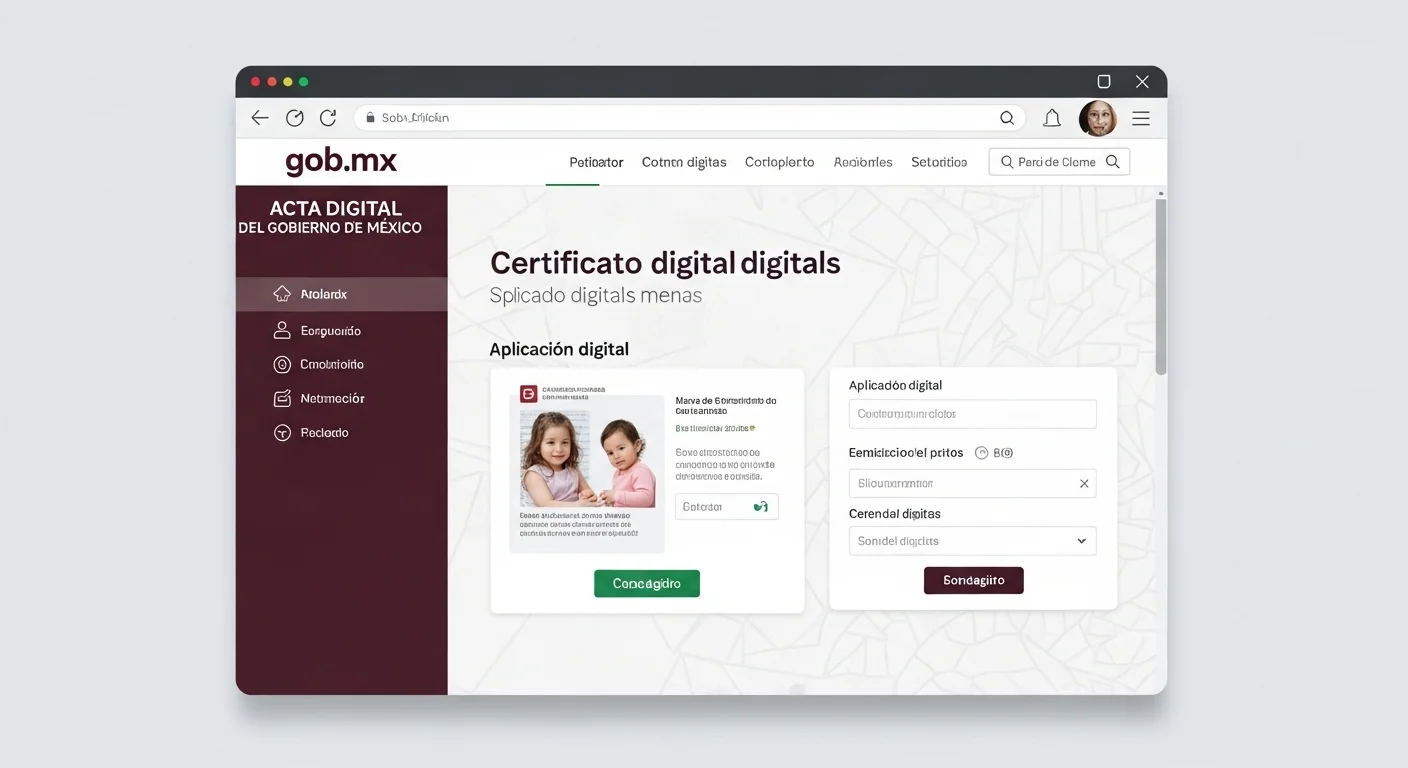 Interfaz del portal gob.mx mostrando los campos para solicitar un acta de nacimiento digital, destacando la facilidad del trámite gubernamental.