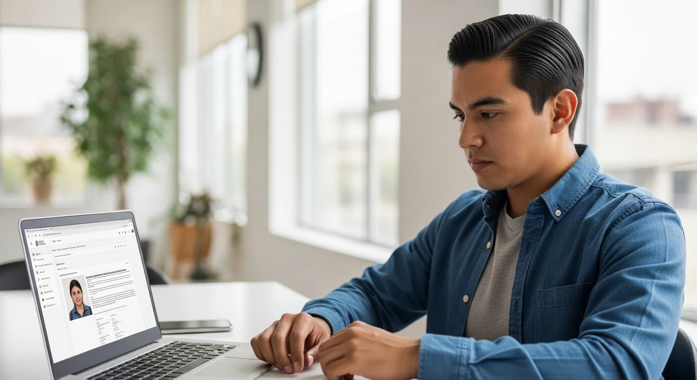 Persona utilizando una laptop para acceder al portal del gobierno de México y sacar su acta de nacimiento en línea.