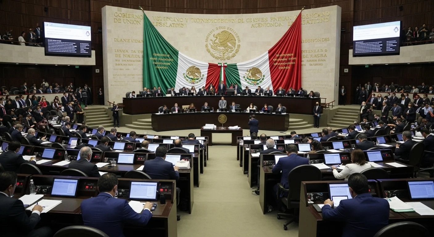 Salón de plenos del Congreso de la Unión durante una votacion hoy, representando al gobierno mexicano.